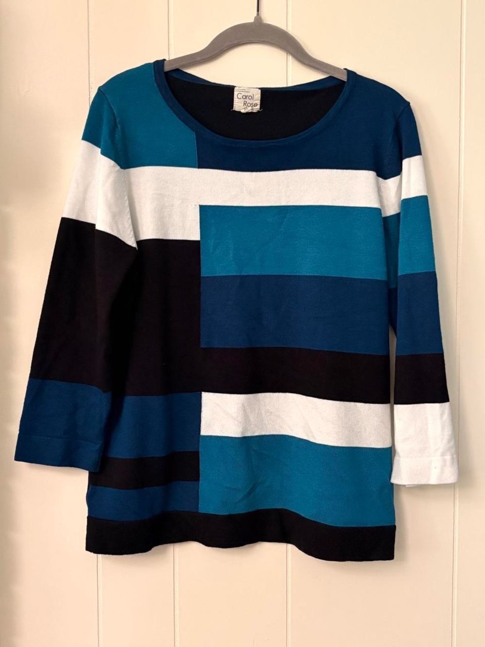 Carol Rose Teal, Navy & Black Colorblock Crewneck Sweater